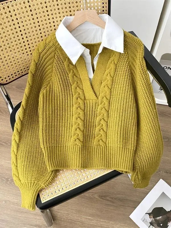 Pull Eloîse - Maille torsadée col chemise