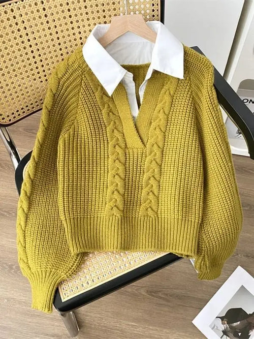 Pull Eloîse - Maille torsadée col chemise